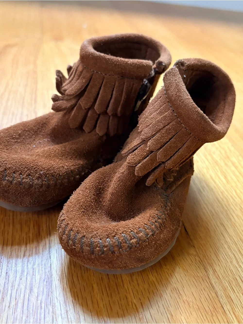 Minnetonka Kids Chestnut Suede Fringe Moccasins